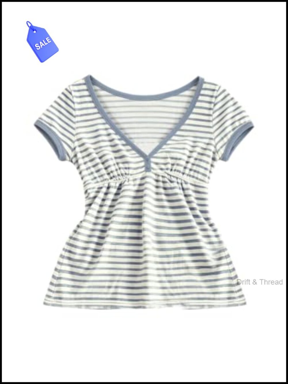 Women's Short Sleeve Babydoll Top V-Neck Striped Ruched Peplum T-Shirt